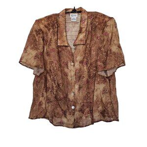 Vintage Women's K Woman Blouse Top Size 22W Brown Floral Print